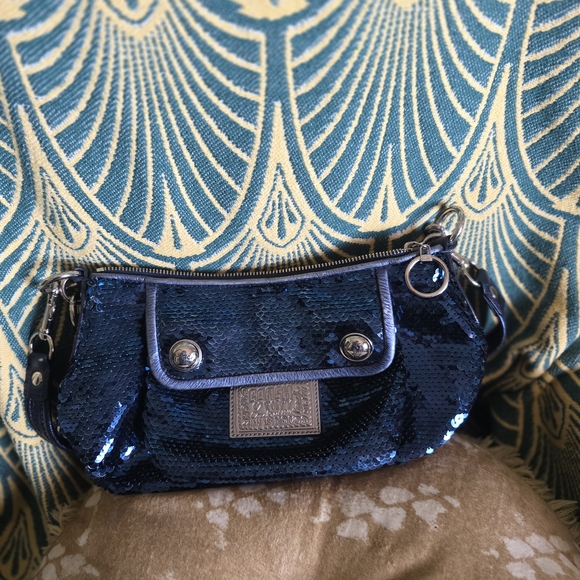 Coach Poppy Blue Sequin Crossbody Bag - Picture 2 of 9